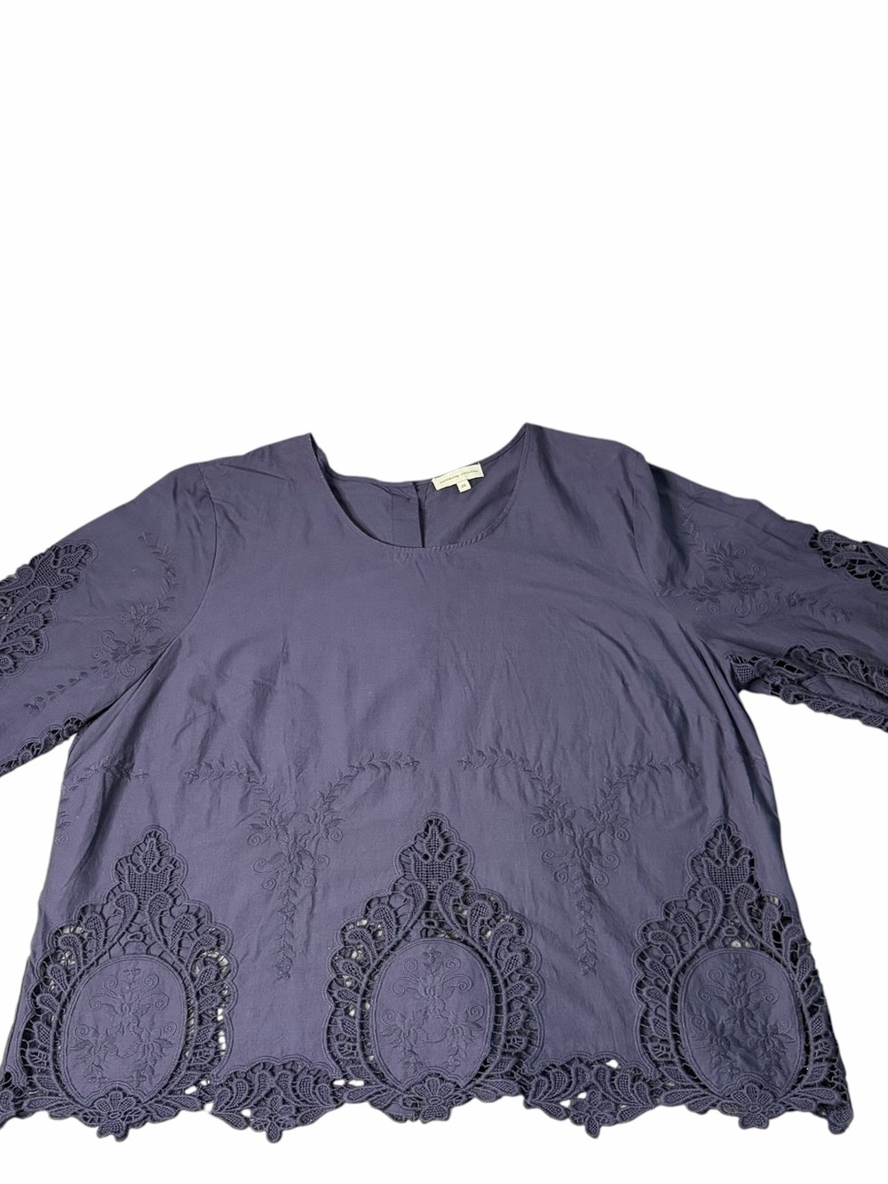 Adrienne Vittadini Purple Embroidered Lace-Hem Tunic